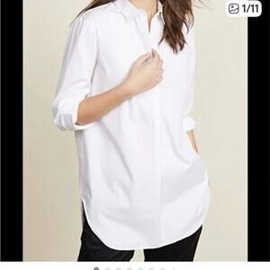 AYR Top Womens Small Half Placket Button Front Long Sleeve White Poplin Tunic